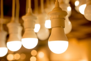 led light bulbs hanging with white fixtures